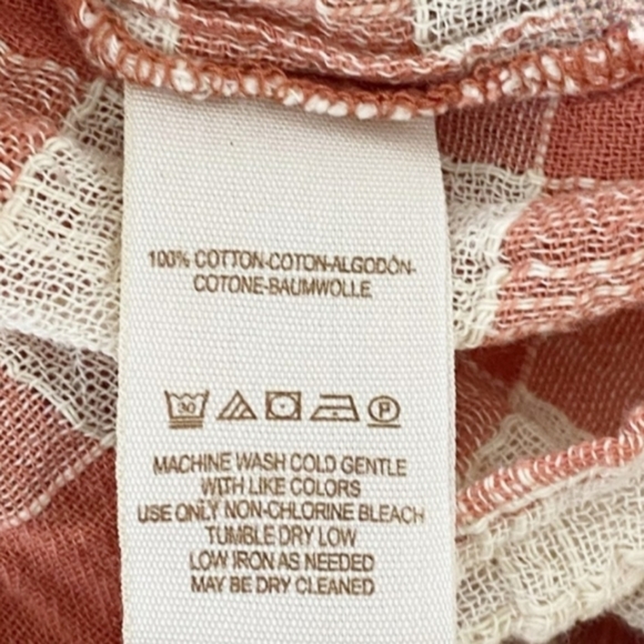 Free People Honey Grove Coral Gingham Plaid Boho Peasant Long Sleeve Blouse XS - Picture 7 of 8